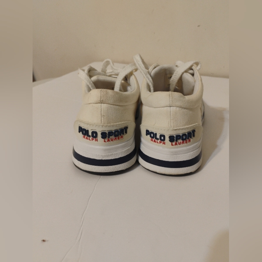 Polo Sport Ralph Lauren Canvas Shoes Size 7 1/2 Cream Spellout Deck Shoes - Picture 6 of 16